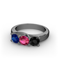 Vela Tria Yüzük - Lab safir, rodolit garnet ve siyah zirkon 925 ayar siyah rodyum kaplama gümüş yüzük #ijxp89