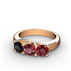 Vela Tria Yüzük - Siyah zirkon ve garnet 18 ayar rose altın yüzük #ixbm0r