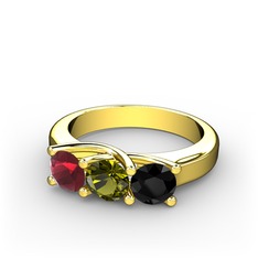Vela Tria Yüzük - Kök yakut, peridot ve siyah zirkon 18 ayar altın yüzük #izy3gw