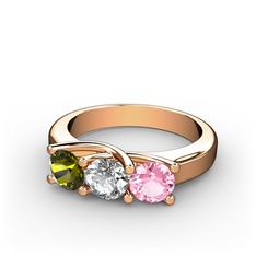 Vela Tria Yüzük - Peridot, pırlanta ve pembe kuvars 8 ayar rose altın yüzük (0.5 karat) #j11ml9