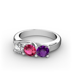 Vela Tria Yüzük - Pırlanta, rodolit garnet ve ametist 8 ayar beyaz altın yüzük (0.5 karat) #j4b9bo