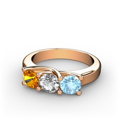 Vela Tria Yüzük - Sitrin, pırlanta ve akuamarin 14 ayar rose altın yüzük (0.5 karat) #j7ds0z