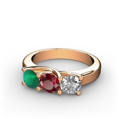 Vela Tria Yüzük - Kök zümrüt, garnet ve pırlanta 18 ayar rose altın yüzük (0.5 karat) #jekfxm