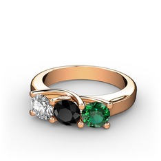 Pırlanta, siyah zirkon ve yeşil kuvars 925 ayar rose altın kaplama gümüş yüzük (0.5 karat)