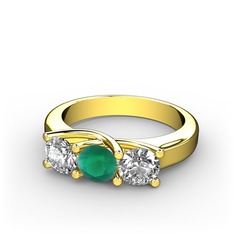 Vela Tria Yüzük - Swarovski ve kök zümrüt 14 ayar altın yüzük #jndhsx