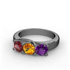 Vela Tria Yüzük - Garnet, sitrin ve ametist 925 ayar siyah rodyum kaplama gümüş yüzük #jrcl3u