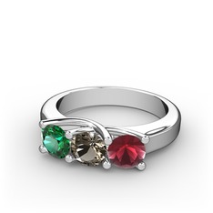 Vela Tria Yüzük - Yeşil kuvars, dumanlı kuvars ve kök yakut 925 ayar gümüş yüzük #k1e2qb