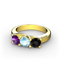 Vela Tria Yüzük - Ametist, akuamarin ve siyah zirkon 925 ayar altın kaplama gümüş yüzük #k1kwi5