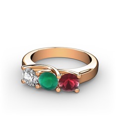 Vela Tria Yüzük - Swarovski, kök zümrüt ve kök yakut 18 ayar rose altın yüzük #k3w00a