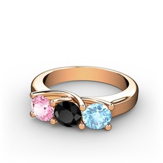 Vela Tria Yüzük - Pembe kuvars, siyah zirkon ve akuamarin 14 ayar rose altın yüzük #k7sc3e