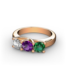 Swarovski, ametist ve yeşil kuvars 18 ayar rose altın yüzük