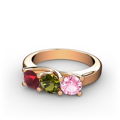 Vela Tria Yüzük - Kök yakut, peridot ve pembe kuvars 18 ayar rose altın yüzük #kezo9a