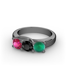 Vela Tria Yüzük - Rodolit garnet, siyah zirkon ve kök zümrüt 925 ayar siyah rodyum kaplama gümüş yüzük #klkgc2