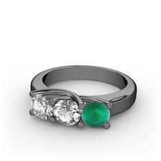 Vela Tria Yüzük - Swarovski, pırlanta ve kök zümrüt 925 ayar siyah rodyum kaplama gümüş yüzük (0.5 karat) #kn9x14