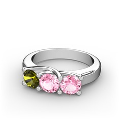 Vela Tria Yüzük - Peridot ve pembe kuvars 8 ayar beyaz altın yüzük #kzvtjw