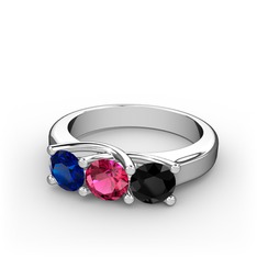 Vela Tria Yüzük - Lab safir, rodolit garnet ve siyah zirkon 18 ayar beyaz altın yüzük #l3dhhn