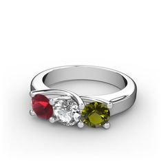 Vela Tria Yüzük - Kök yakut, pırlanta ve peridot 925 ayar gümüş yüzük (0.5 karat) #l68zep