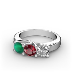Vela Tria Yüzük - Kök zümrüt, garnet ve pırlanta 14 ayar beyaz altın yüzük (0.5 karat) #l6n9tt