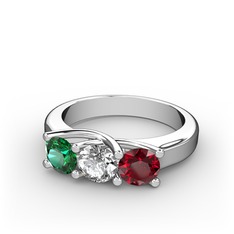 Vela Tria Yüzük - Yeşil kuvars, swarovski ve garnet 925 ayar gümüş yüzük #la78h0