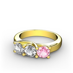 Vela Tria Yüzük - Beyaz zirkon, pırlanta ve pembe kuvars 14 ayar altın yüzük (0.5 karat) #legoav