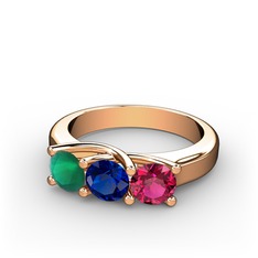 Vela Tria Yüzük - Kök zümrüt, lab safir ve rodolit garnet 8 ayar rose altın yüzük #lfnnis