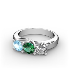 Vela Tria Yüzük - Akuamarin, yeşil kuvars ve swarovski 14 ayar beyaz altın yüzük #lpe52x