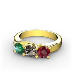 Vela Tria Yüzük - Yeşil kuvars, dumanlı kuvars ve garnet 14 ayar altın yüzük #lqypdn