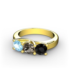 Vela Tria Yüzük - Akuamarin, dumanlı kuvars ve siyah zirkon 925 ayar altın kaplama gümüş yüzük #lr73lg