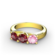 Vela Tria Yüzük - Garnet ve pembe kuvars 14 ayar altın yüzük #lzm0bj