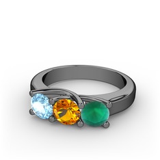 Vela Tria Yüzük - Akuamarin, sitrin ve kök zümrüt 925 ayar siyah rodyum kaplama gümüş yüzük #lzxa9l