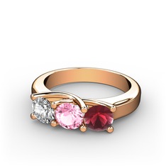 Pırlanta, pembe kuvars ve kök yakut 8 ayar rose altın yüzük (0.5 karat)