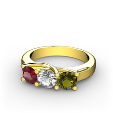 Garnet, swarovski ve peridot 18 ayar altın yüzük