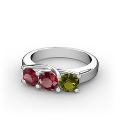 Vela Tria Yüzük - Garnet ve peridot 18 ayar beyaz altın yüzük #mew47l