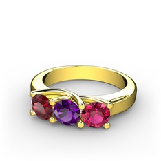 Vela Tria Yüzük - Garnet, ametist ve rodolit garnet 8 ayar altın yüzük #mgjawr