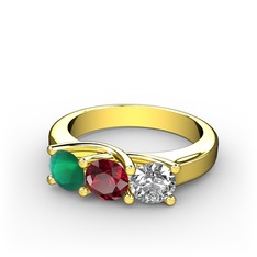 Vela Tria Yüzük - Kök zümrüt, garnet ve swarovski 925 ayar altın kaplama gümüş yüzük #ml972m