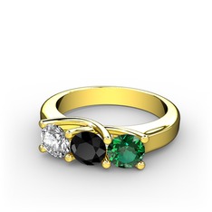 Pırlanta, siyah zirkon ve yeşil kuvars 8 ayar altın yüzük (0.5 karat)
