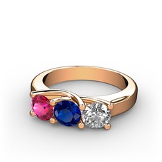 Vela Tria Yüzük - Rodolit garnet, lab safir ve pırlanta 8 ayar rose altın yüzük (0.5 karat) #mqe05