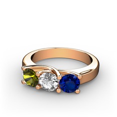 Peridot, swarovski ve lab safir 8 ayar rose altın yüzük
