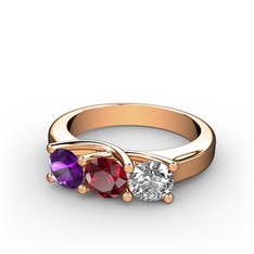 Vela Tria Yüzük - Ametist, garnet ve swarovski 8 ayar rose altın yüzük #mss84l