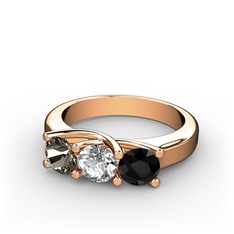 Dumanlı kuvars, swarovski ve siyah zirkon 8 ayar rose altın yüzük