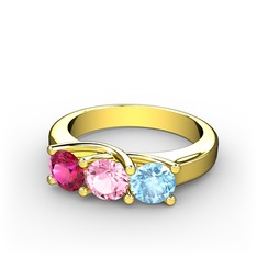 Vela Tria Yüzük - Rodolit garnet, pembe kuvars ve akuamarin 8 ayar altın yüzük #mvg16p