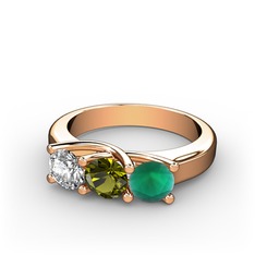 Vela Tria Yüzük - Pırlanta, peridot ve kök zümrüt 18 ayar rose altın yüzük (0.5 karat) #mwwkfa