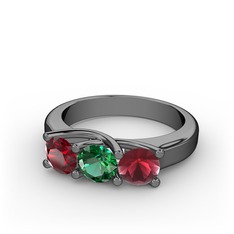 Vela Tria Yüzük - Garnet, yeşil kuvars ve kök yakut 925 ayar siyah rodyum kaplama gümüş yüzük #my7oxl
