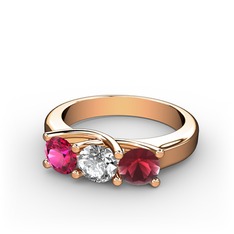 Vela Tria Yüzük - Rodolit garnet, beyaz zirkon ve kök yakut 8 ayar rose altın yüzük #n1xid5