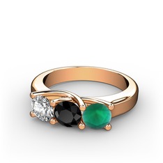 Vela Tria Yüzük - Beyaz zirkon, siyah zirkon ve kök zümrüt 8 ayar rose altın yüzük #n8qrkn