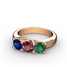 Lab safir, garnet ve yeşil kuvars 925 ayar rose altın kaplama gümüş yüzük