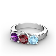 Vela Tria Yüzük - Ametist, garnet ve akuamarin 18 ayar beyaz altın yüzük #niz96z