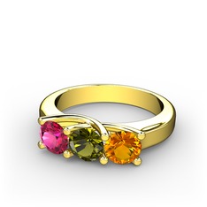 Vela Tria Yüzük - Rodolit garnet, peridot ve sitrin 8 ayar altın yüzük #ntka1p