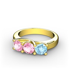 Vela Tria Yüzük - Pembe kuvars ve akuamarin 8 ayar altın yüzük #nuhr5u