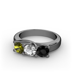 Vela Tria Yüzük - Peridot, swarovski ve siyah zirkon 925 ayar siyah rodyum kaplama gümüş yüzük #nwcszh